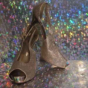Cato Glittering Silver Peep-Toe Heels